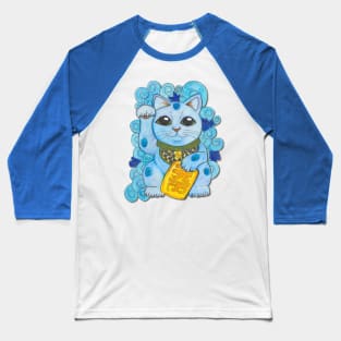 Blue Lucky Cat Baseball T-Shirt